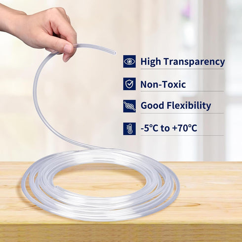 16 Feet - 3/16" ID x 1/4" OD Clear Vinyl Tubing, Translucent Plastic PVC Hose Pipe for Water Air Pump