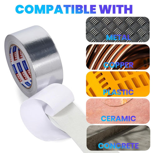 ADHES Professional Glass Fiber Aluminum Foil Tape, 2 Inch x 82 Feet, 6 Rolls Heat Proof Tape for HVAC Repair