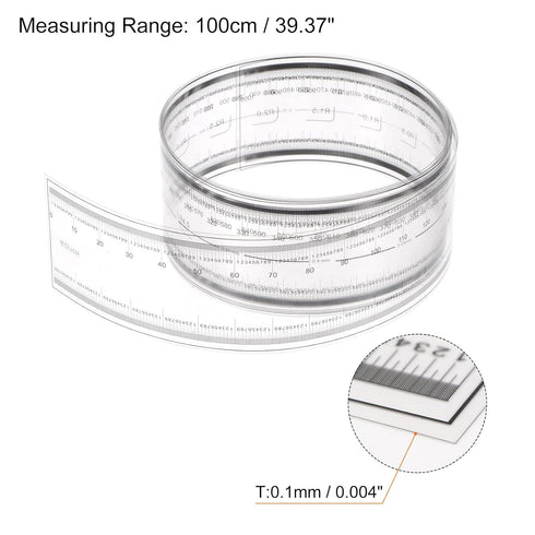 Film Flexible Ruler 100cm 0.1mm Scale with R Angle & Width Lines PET Plastic Folding Straight Ruler Calibration Soft Ruler Measuring Tool for Factory, Transparent