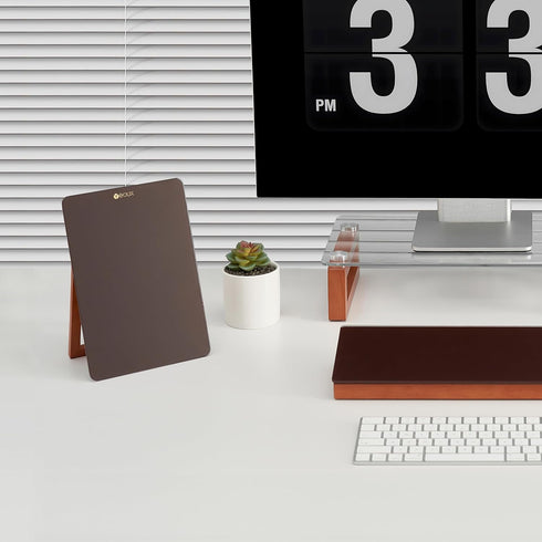 Glass Desk Whiteboard with Reversible Wood Stand, Burgundy Red, Small Portable Dry Erase Board for Office, Home, School