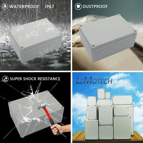 LeMotech Junction Box IP67 Waterproof Dustproof ABS Plastic Project Box for Electrical Outdoor Enclosure