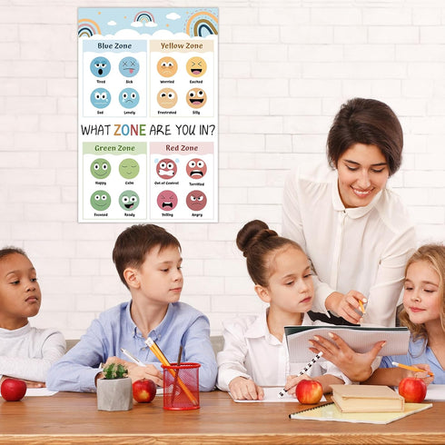 Feelings Chart for Kids Boho Zones of Regulation Hanging Poster Rainbow Emotions Classroom Bulletin Board Chart for