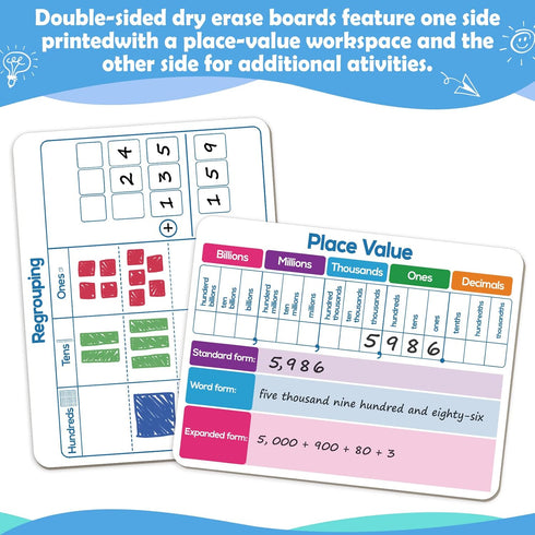 Dry Erase Place Value Whiteboard, 9" x 12" Double Sided for Teaching Place Values, Math Manipulatives