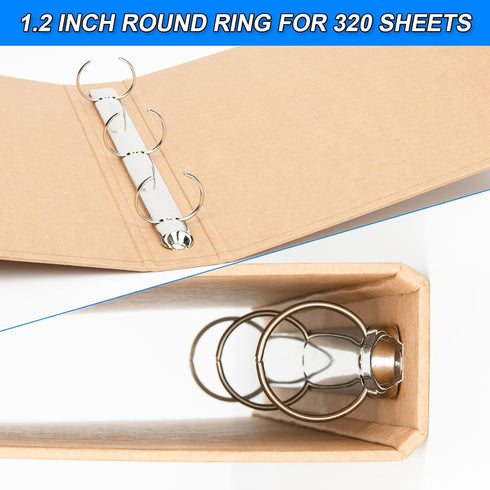 Widen Spine 3 Ring Binder A4 Kraft Organizer 2 Pack, Durable 1.2 Inch Round Ring Binders Fits A4/Letter Size