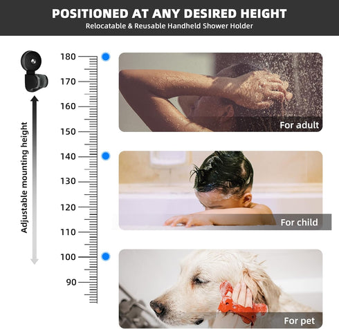 YOHOM Adjustable Handheld Shower Head Holder Bracket - Suction Cup Stainless Steel Vacuum Hose Holder for Bathroom