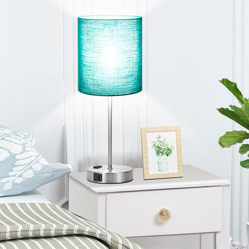 Set 2 2 3-Way Dimmable 800 5000K Bulbs Lynnoland Green Touch Table Lamps of with USB & AC Outlet, Bedside Nightstand