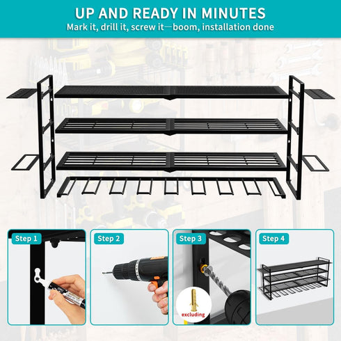 400lbs, 4 8 Power Tool Organizer Wall Mount Loads Layers Heavy Duty Tool Organizers and Storage, Cordless Tool Rack