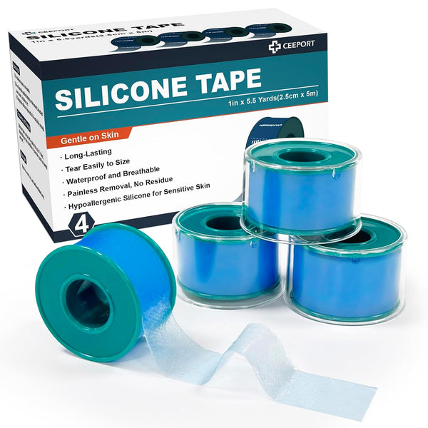 Ceeport Soft Silicone Tape for Skin, 1" x 5.46 Yards, 4 Rolls