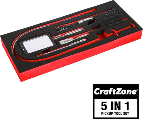 Magnetic Pick Up Kit 5pc, With 1lb And 10lb Pick Up Rod, Square 360 Swivel Adjustable Inspection Mirror And Flexible Led Flashlight, Magnetic And Telescopic by CRAFTZONE