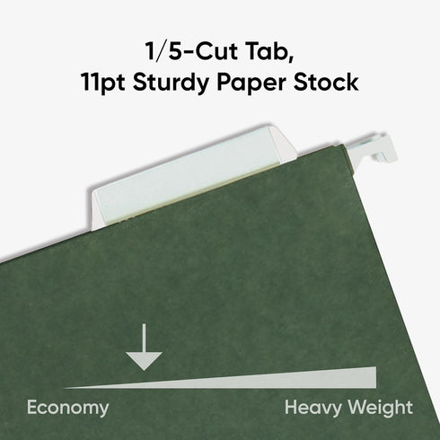 Smead Standard Hanging File Folders, 50 Count, Letter Size, Standard Green, 1/5-Cut Adjustable Tabs (64029)