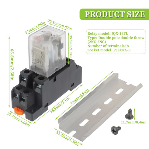 AC 12V Electromagnetic Power Relay HH52P JQX-13FL, 62PL Coil, 8 Pin 10A DPDT with LED Indicator and Terminal Socket