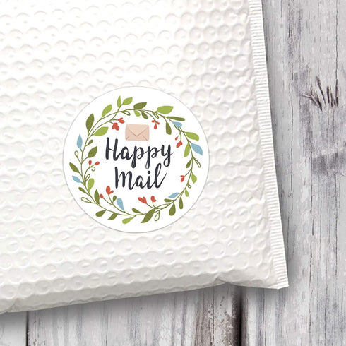 Happy Mail Small Business Stickers - 500 per Roll, 6 Chic Designs for Packages and Online Shop Owners