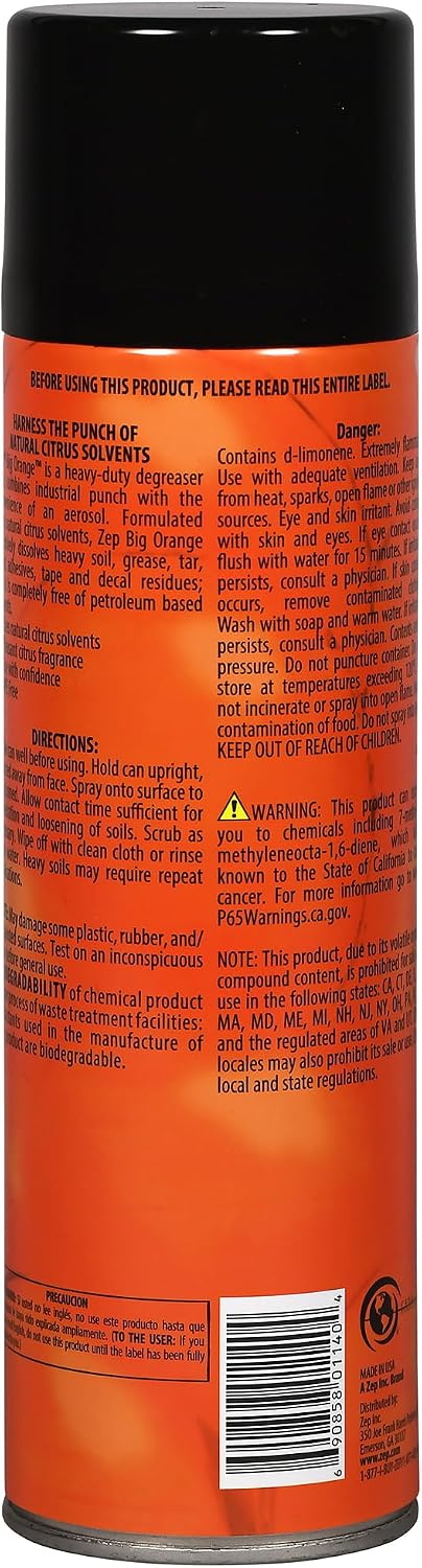 15 Oz (Pack 1) 11401 Zep Big Orange Heavy-Duty Citrus Degreaser Aerosol - of - Industrial Strength Cleaner Removes