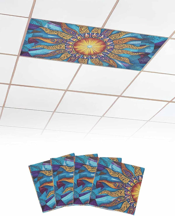 Futuregrace Magnetic Light Cover for Classroom Drop Ceiling,4 Pack 4x2 Ft Abstract Sun