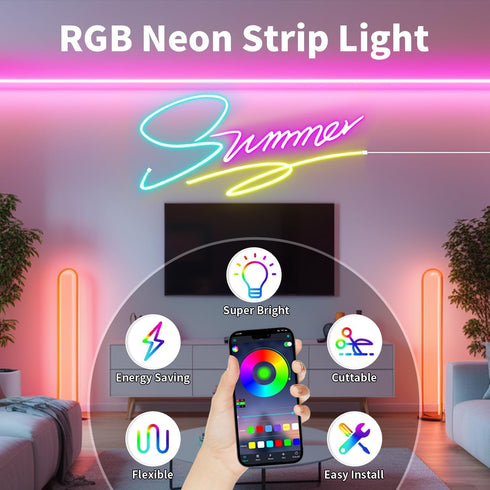 16.4FT 12V Remote,IP65 iNextStation RGB Neon LED Strip Lights, Flexible Rope Lights Color Changing Multiple Modes