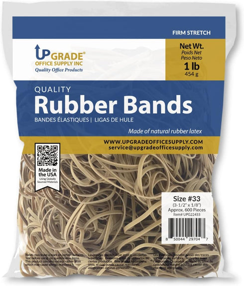 Upgrade Office Supply UPG22433PK3 Rubber Bands, Size #33 (3-1/2 x 1/8"), Natural Crepe, Made in USA (3 Pound Bag)