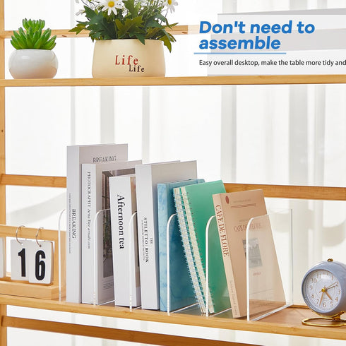 Suzile Clear Acrylic Magazine File Holder, Vertical Desk Organizer Book Rack for Paper Folder Office Accessories
