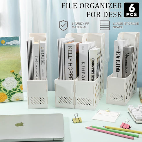 Glenmal 6 Pcs Plastic Magazine Organizers, Vertical File Folder Magazine Rack Holder for Home Desk, School, Office,