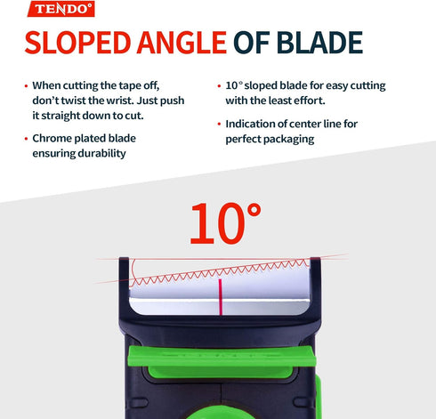 Heavy Duty Shipping Tape Dispenser: TENDO° Premium Line – Reusable, Replaceable, Eco-Friendly 2’’ Master Piece Dispenser for Pros with Patented 10° Sloped Chromium Blades - P-2200 (4th Gen.)_Green