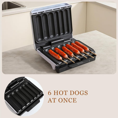5.5-Inch 6 UVFAST Hot Dog Cooker, Hot Dog Machine with Non-stick Coating Plate, Hot Dog Maker Toaster Grills Sausage