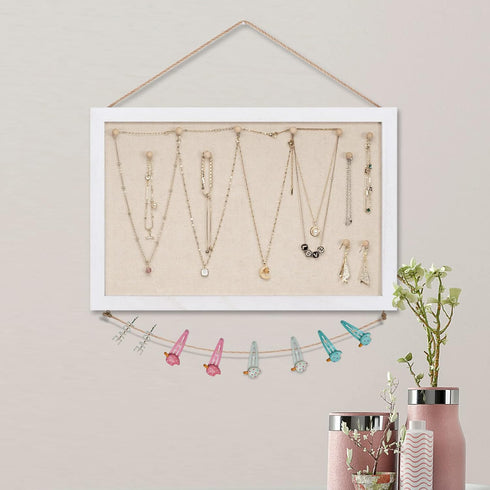 Miratino Cork Board Bulletin Board 16"x11" White Linen with Frame Pin Board Vision Board for Home Kitchen School Office