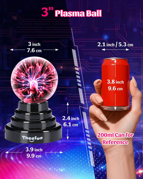 3 Inch Theefun Plasma Ball, Plasma Lamp, Touch Sensitive Plasma Globe USB or Battery Powered Nebula Thunder Lightning