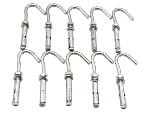 LBY 10pcs Expansion Anchor Bolt Open Cup Hooks - M6 Heavy Duty Bolts, Stainless Steel Hardware Tool
