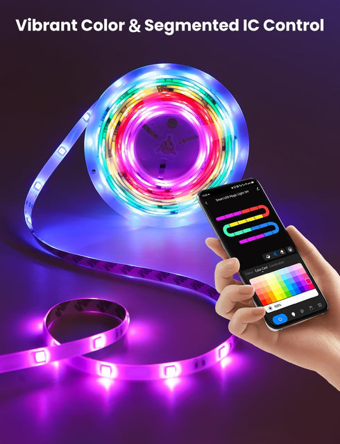 YULINKCO 16.4ft 44 RGB+IC LED Strip Light, Smart LED Light for Bedroom, Bluetooth APP Control, Color Changing LED Strip