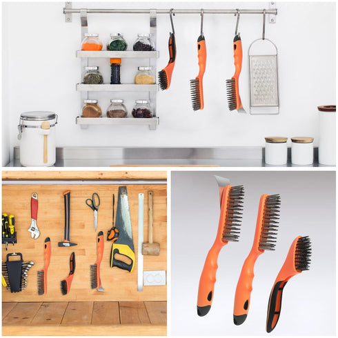 VASTOOLS Wire Brush Cleaning Set 3Pc, Detail Brush 10-1/2" and 8" for Cleaning Rust, Dust, and Welding Slag