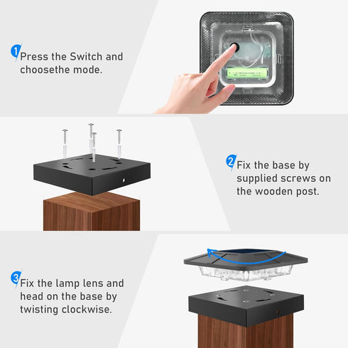 4x4 3 2 Packs 44/3.53.5 Peasur Solar Post Cap Lights Outdoor with Lighting Modes, LED Post Light Solar Powered