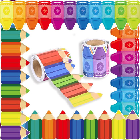 Runtoo 52 Feet Bulletin Board Borders Crayon and Pencil Die-Cut Rolled Boho