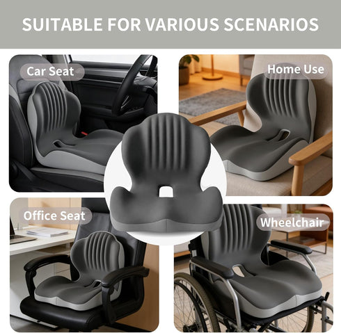 JNHEST Tailbone Ergonomic Seat Cushion, L-Shaped Memory Foam Orthopedic Seat Cushion with Coccyx Hollow Design, Lumbar