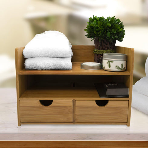 Sorbus Bamboo Desk Organizer - 3-Tier 100% Bamboo Desktop Organizers with 3 Drawers & Shelf