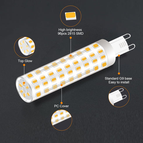G9 Bulbs Dimmable 10W 3000K, 100W Equivalent,AC120V Dimmable G9 T4 Bulb Light,360Deg(5Pack) No Flicker Led Warm White