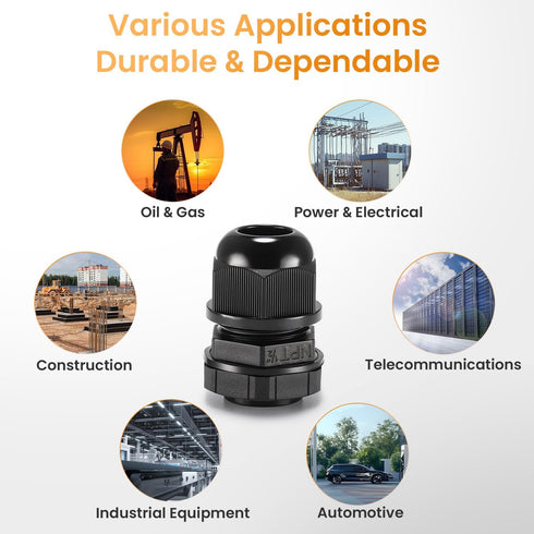 50pcs 1/2" IP68 Grommet QILIPSU NPT Cable Gland Waterproof Nylon Cable Pass Through Cord Grip Connector Strain Relief