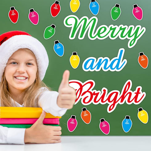 Christmas Bulletin Board Decorations - Merry and Bright Light Bulb Paper Cutouts for Kids Nursery