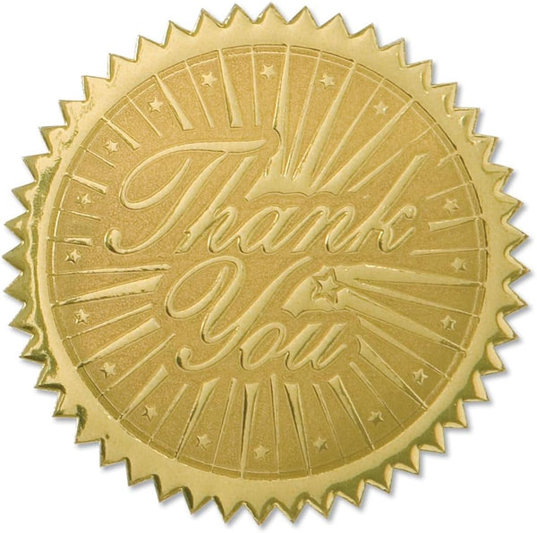 PaperDirect Thank You Embossed Gold Foil Certificate Seals - 2 Inch, Self Adhesive, 100 Count for Awards & Certificates