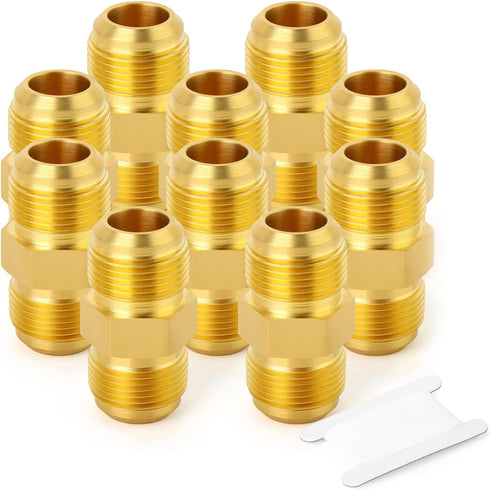 GASHER 10PCS Brass Tube Fitting, Half-Union, 1/4" Flare x 1/4" Flare Male Pipe Fittings