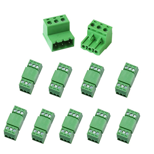 10 Set 3 Pin 2.54MM Pitch Screw Terminal Block Connector - Pluggable Quick Connector for 28-16AWG