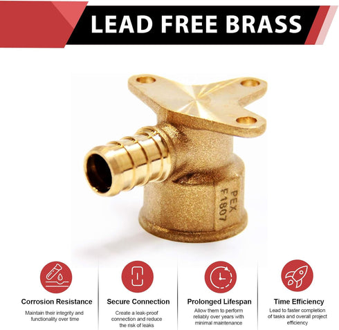 EFIELD Pex 1/2 Inch x 1/2 Inch Female NPT Drop-ear Elbow, Barb Crimp Brass Fitting, Pack of 2 (PEX1807154)