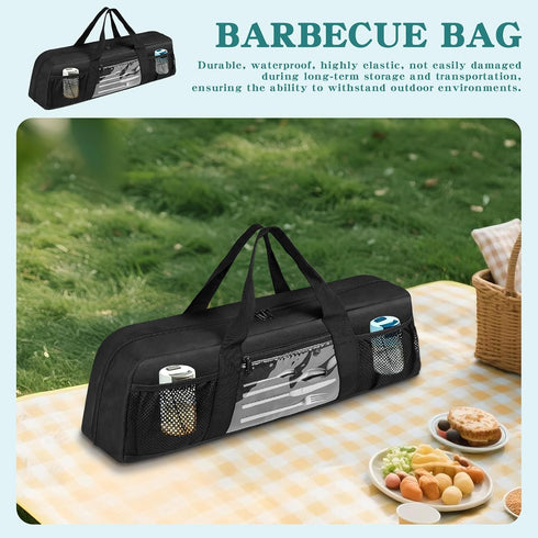 20" Grill Utensil Storage Bag, Large BBQ Tool Organizer Holder Caddy Case with Pockets, Fits up to Tools, for Outdoor