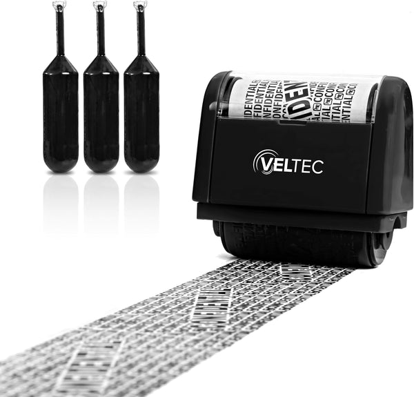 ID Protector Ink Roller - Identity Theft Protection Roller Stamp Set (Black, Stamp + 3 Refills)