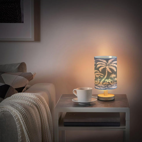ALAZA Bedside Table Lamp for Bedroom Tropical Palm Tree Nightstand LED Light Lamps with USB Port Linen Fabric Shade