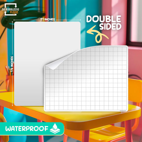 SCRIBBLEDO Large Grid Dry Erase Sheets 11”x14” for Math Practice, Pack of 10