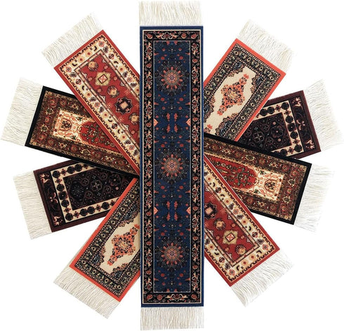 Set of 5 Rug Bookmarks, Colorful Miniature Oriental Style Carpet Book Marks for Reading