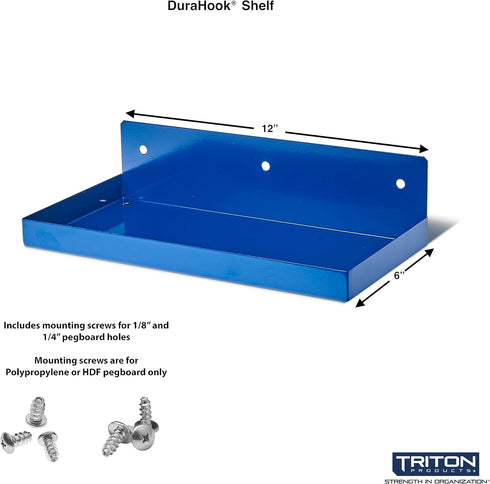 Triton Products 76126 Epoxy Coated Steel Shelf for DuraBoard Pegboard, 12" x 6"