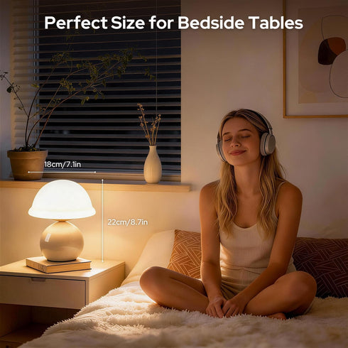 Cozy Dimmable Mushroom Table Lamp for Bedroom, Bedside Lamp with Glass Shade, Stepless Nightstand Lamp for Relaxing