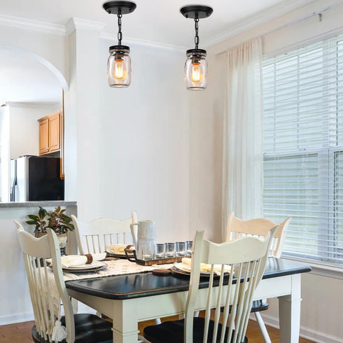 1-Light Glass Mason Jar Light Fixtures, Kitchen Island Pendant Lighting Farmhouse Light Fixture Close to Ceiling Light