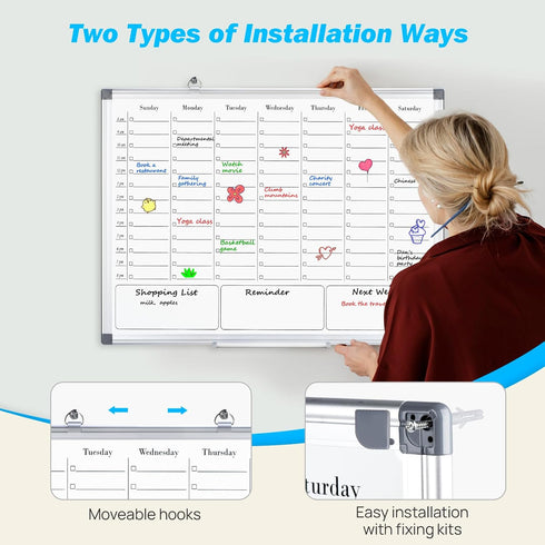White Board Dry Erase Board for Wall, 24" x 18" Magnetic Calendar with Hourly Time Slots, Double-Sided for Office,