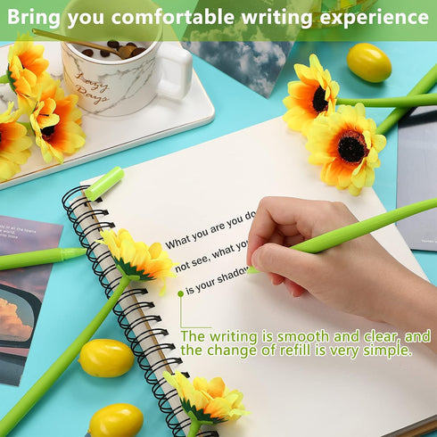 Sunflower Pens Faux Flowers, Creative Gel Ink Ballpoint Pens 0.5mm for School Office Home, 24 Pieces